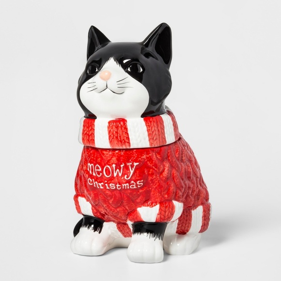 Threshold Meowy Christmas Cat In Sweater Cookie Jar